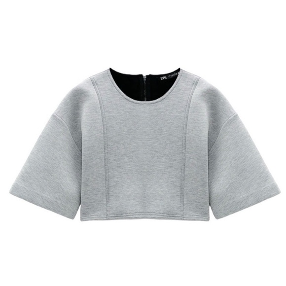 🐚 ZARA GREY SHORT SLEEVE PLUSH LOOSE FIT CROPPED WORKOUT TOP! - Picture 13 of 16